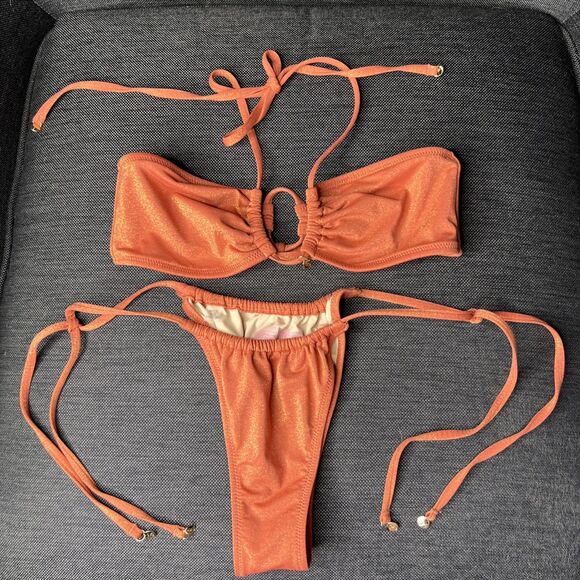 Victoria's Secret Swim Suit 2 Piece Skimpy String Bikini Small Pumpkin Metallic - Picture 1 of 10